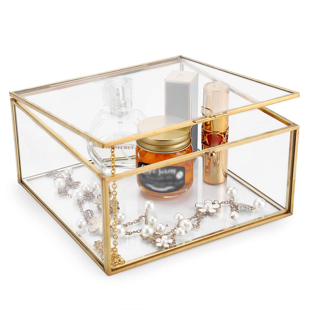 Amazon.com: Hipiwe Vintage Glass Jewelry Organizer Box - Golden
